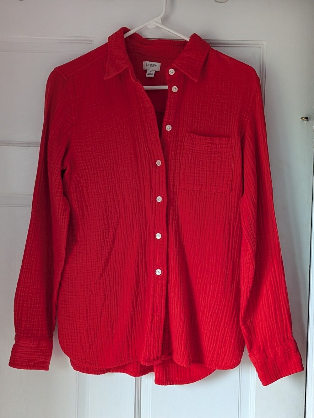 J. Crew Women's Gauze Button-Down Shirt. Bright Red. Size Small.